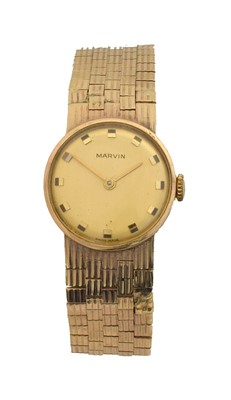 Lot 195 - A 1970s 9ct gold Marvin manual wind wristwatch.