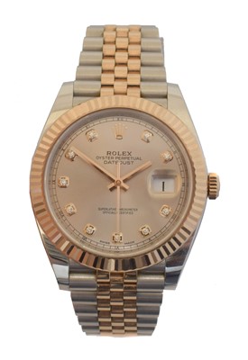 Lot 227 - A steel and everose gold Rolex Oyster Perpetual Datejust 41 wristwatch, ref 126331.