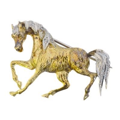 Lot 2 - An 18ct gold diamond horse brooch.