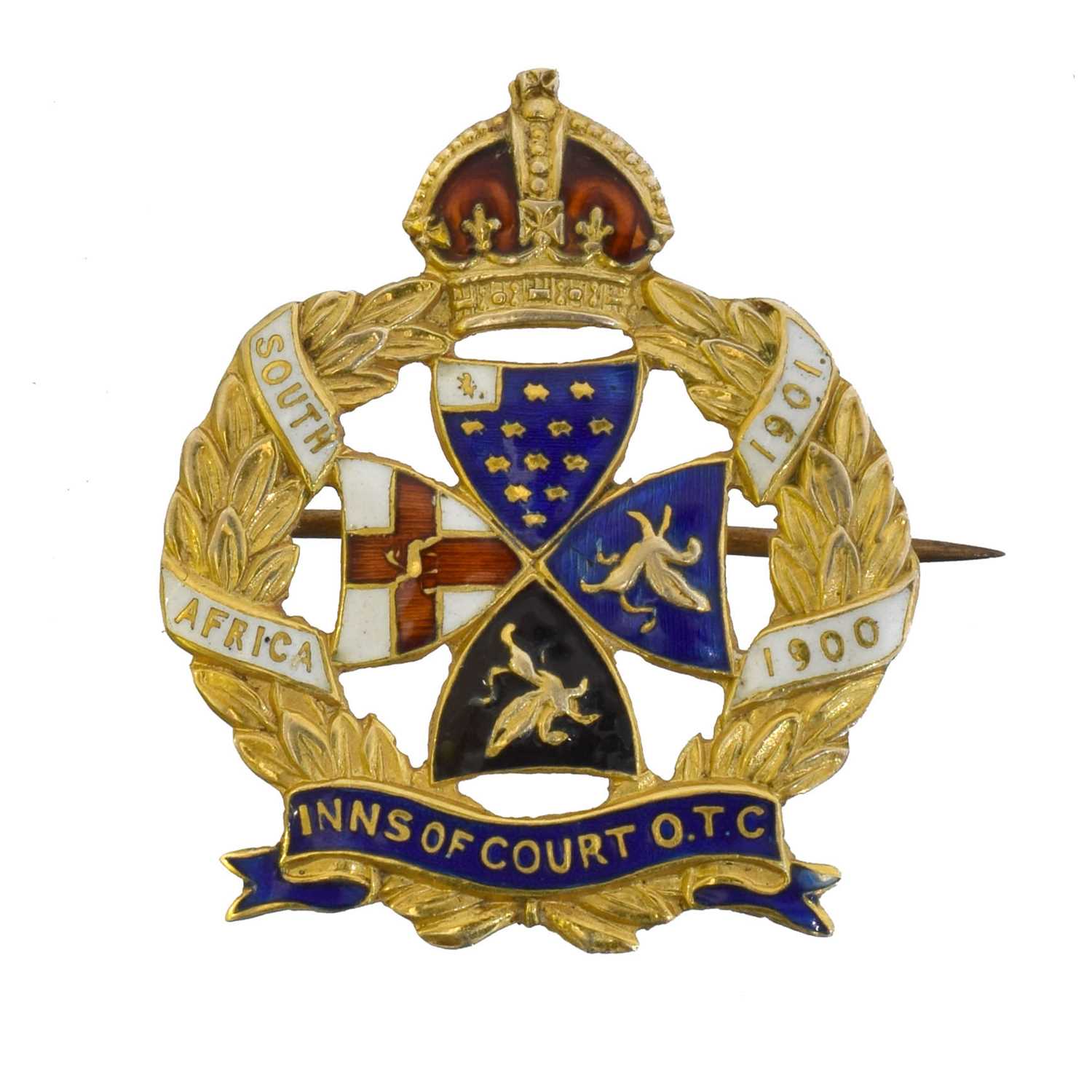 Lot 17 - Boer War interest: A 9ct gold enamel regimental brooch.