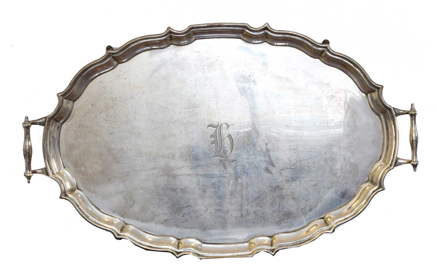 45 - A George V silver twin handled tray.