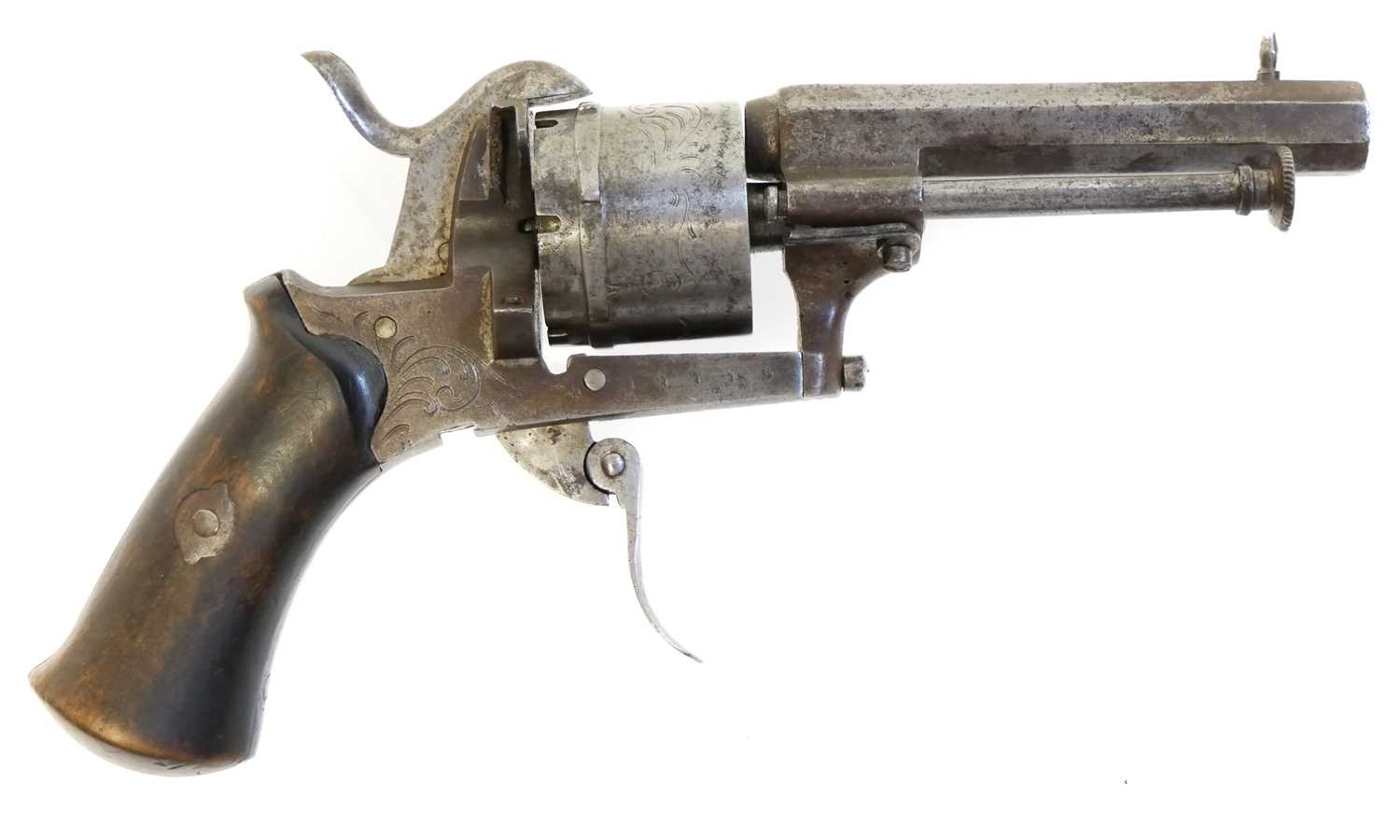 Click A Revolver Lot 13 - Belgian 7mm pinfire revolver, 3inch octagonal