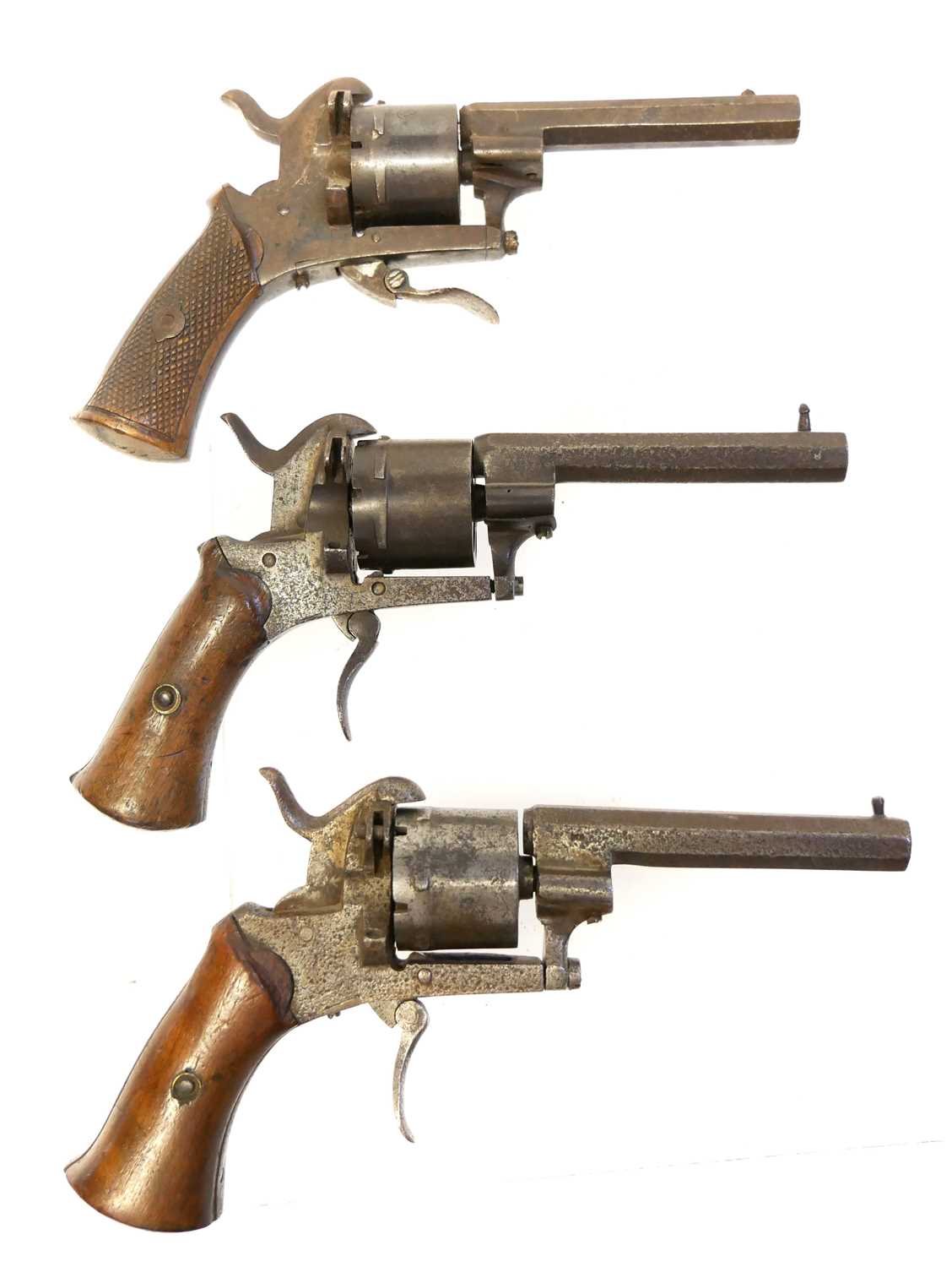 Click Clack Revolver Lot 17 - Three Belgian pinfire revolvers, with 3 inch
