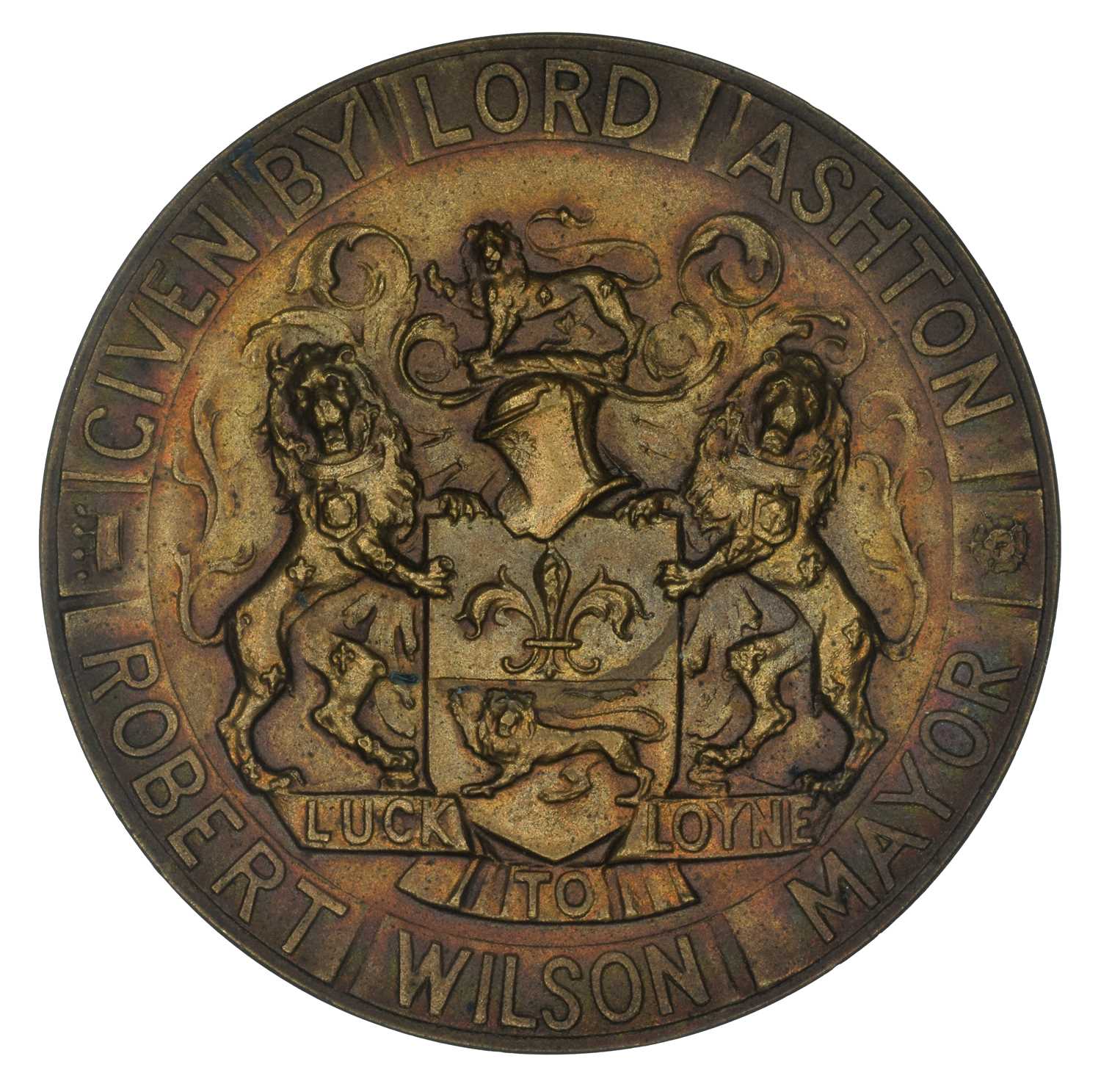 Lot 95 - A Bromsgrove Guild, Arts and Crafts bronze medal for the opening of the Town Hall, Lancaster.