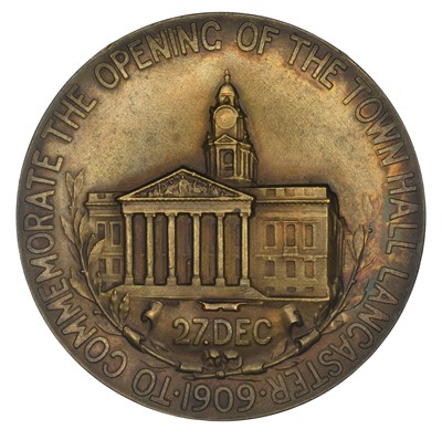 Lot 95 - A Bromsgrove Guild, Arts and Crafts bronze medal for the opening of the Town Hall, Lancaster.