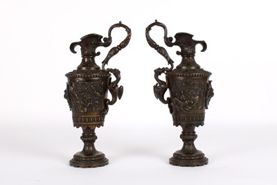 Lot 53 - A Pair of 19th Century French Bronze Rococo Revival Ewers by Charles Leblanc