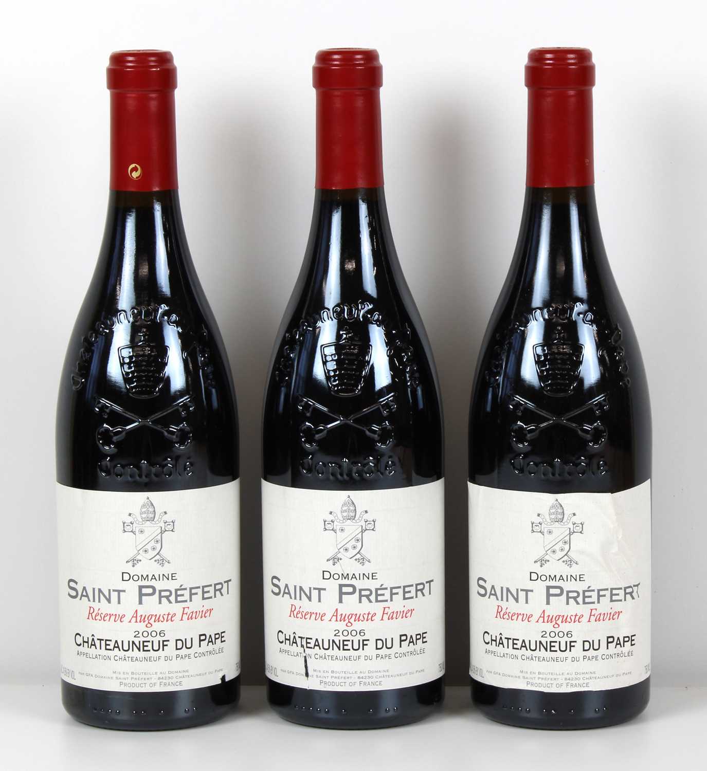 Lot 51 - 3 Bottles Chateauneuf du Pape Domaine Saint Prefert ‘Reserve Auguste Favier’ Vintage 2006