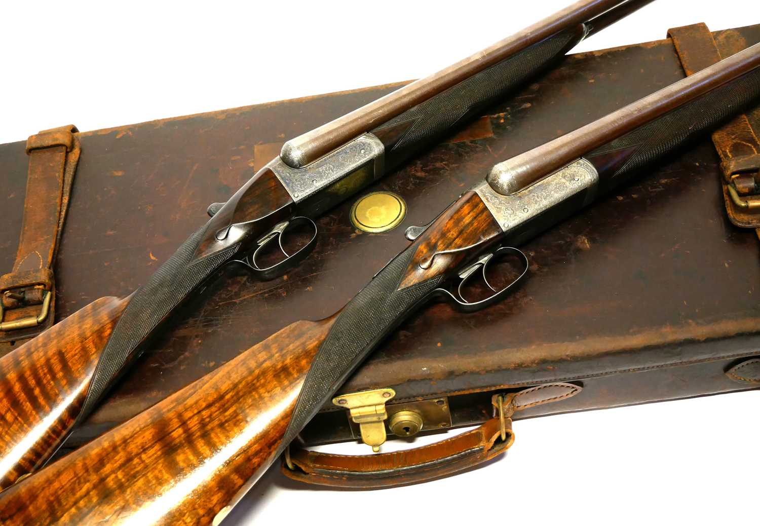 Lot 307 - Trulock and Harriss cased pair of 12 bore side...