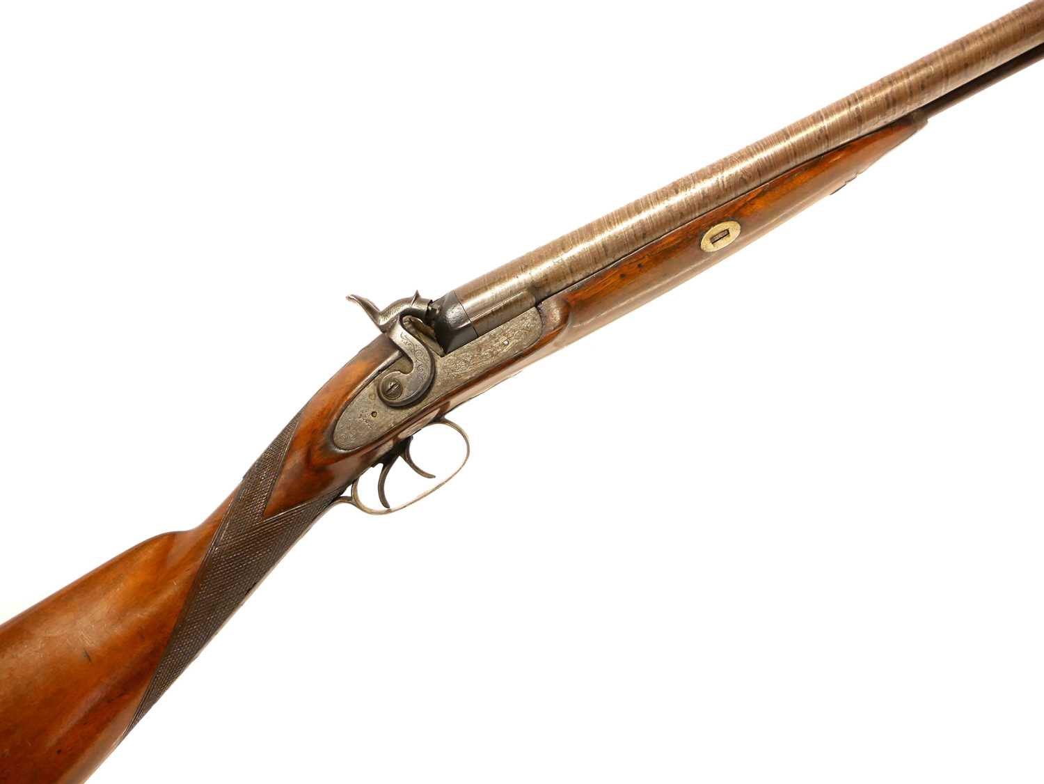 Lot 59 - Percussion 10 bore double barrel shotgun,...