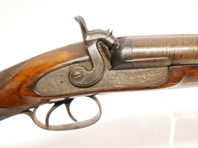 Lot 59 - Percussion 10 bore double barrel shotgun,...