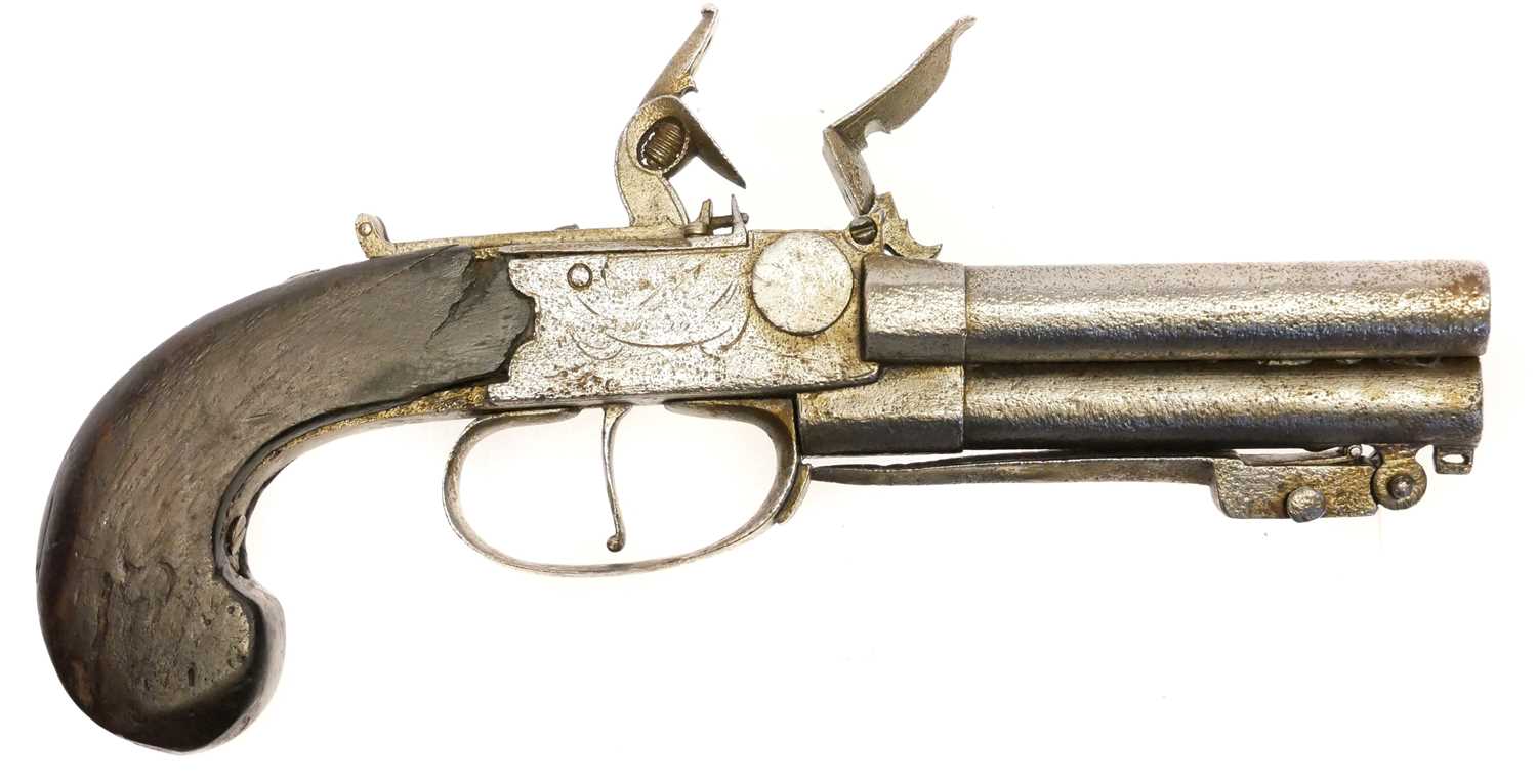 Lot 4 - Flintlock triple barrelled pistol by Nicholson,...