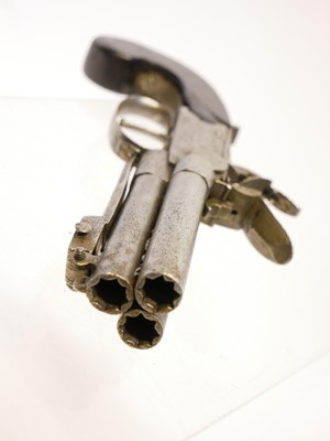 Lot 4 - Flintlock triple barrelled pistol by Nicholson,...