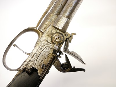 Lot 4 - Flintlock triple barrelled pistol by Nicholson,...