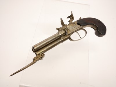 Lot 4 - Flintlock triple barrelled pistol by Nicholson,...