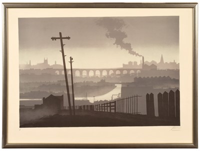 Lot 292 - Trevor Grimshaw (British 1947-2001), "Stockport Viaduct", signed lithograph.