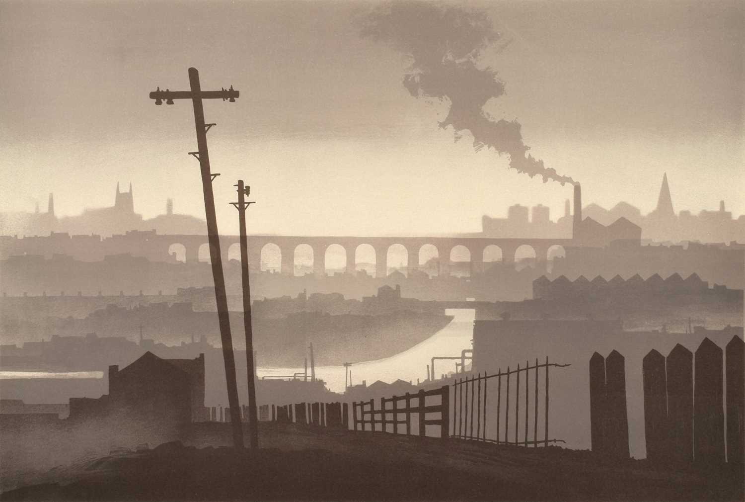 Lot 292 - Trevor Grimshaw (British 1947-2001), "Stockport Viaduct", signed lithograph.