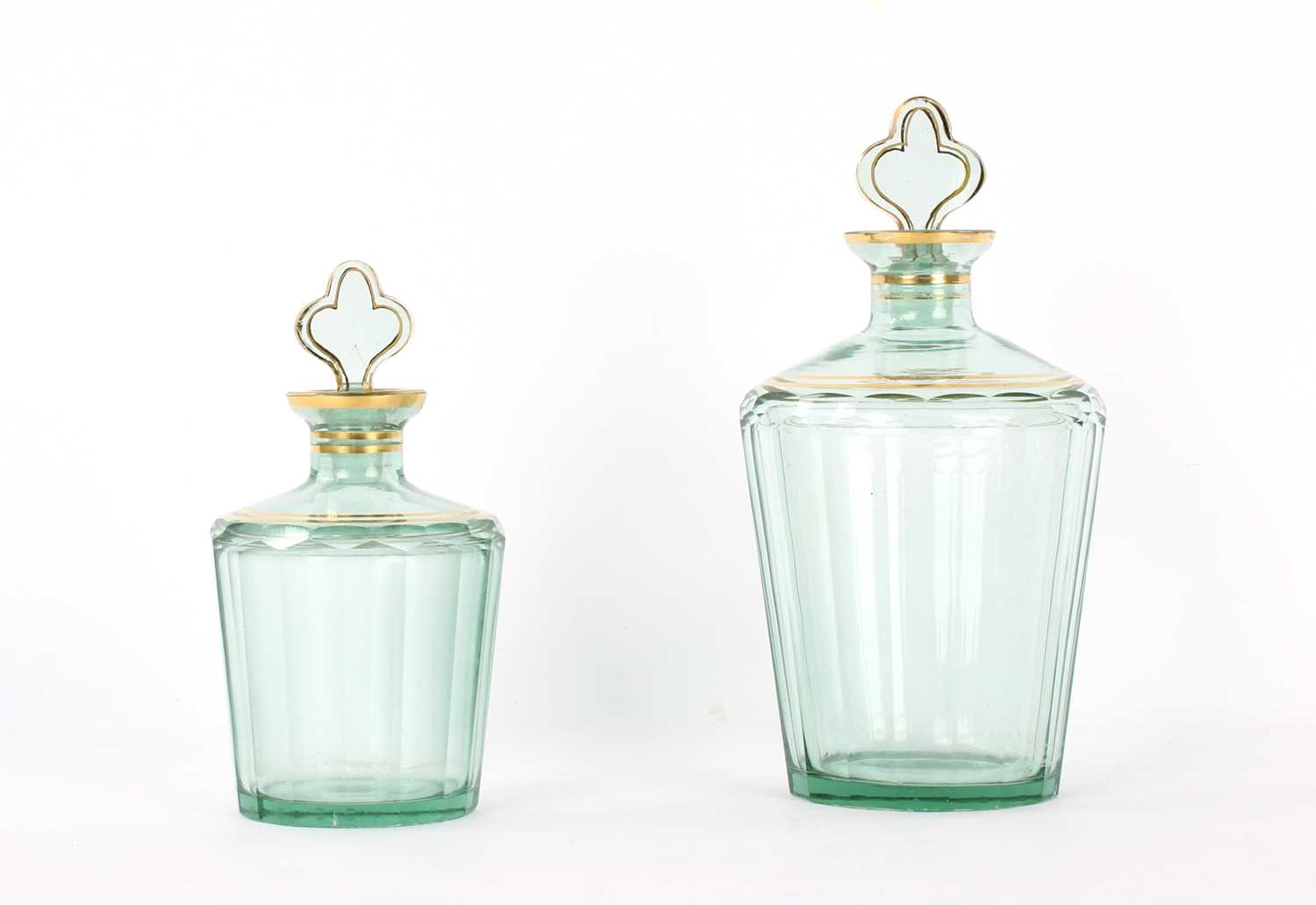 Lot 36 - A Set of Two Graduated Tinted and Gilded Glass Scent Bottles