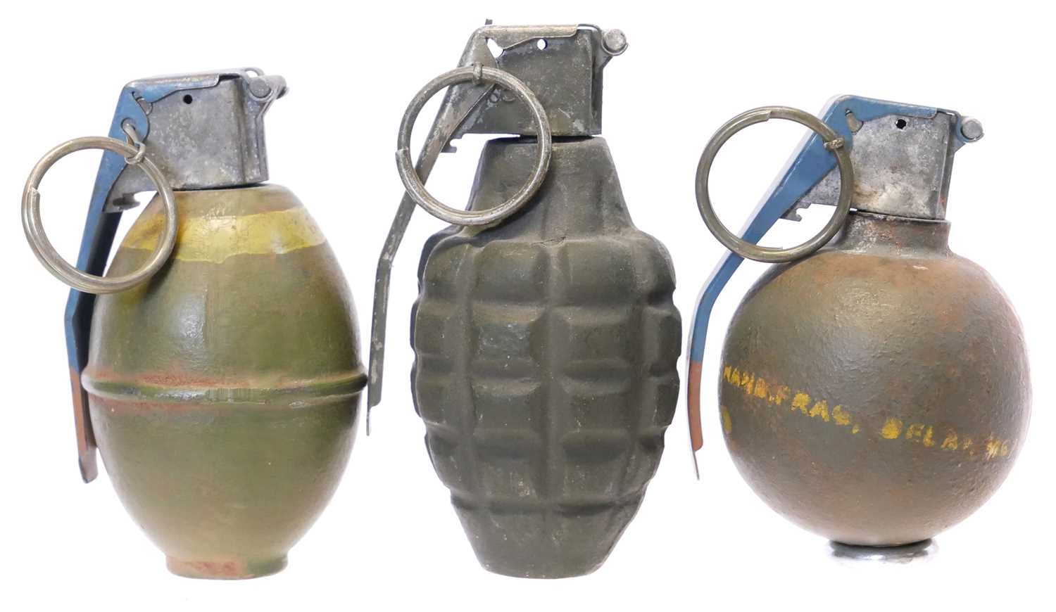 Lot 158 - Three inert hand grenades.
