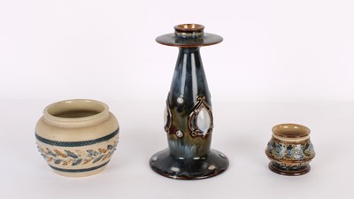 Lot 52 - An Art Nouveau Stoneware Candlestick by Minnie Webb for Royal Doulton