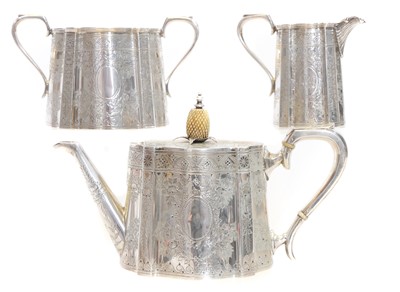 Lot 34 - A Victorian Silver Three Piece Tea Set by Walker & Hall