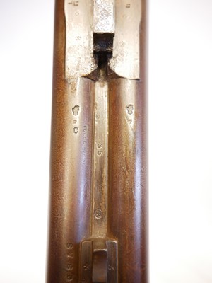 Lot 391 - 12 bore side by side hammer gun, serial number...