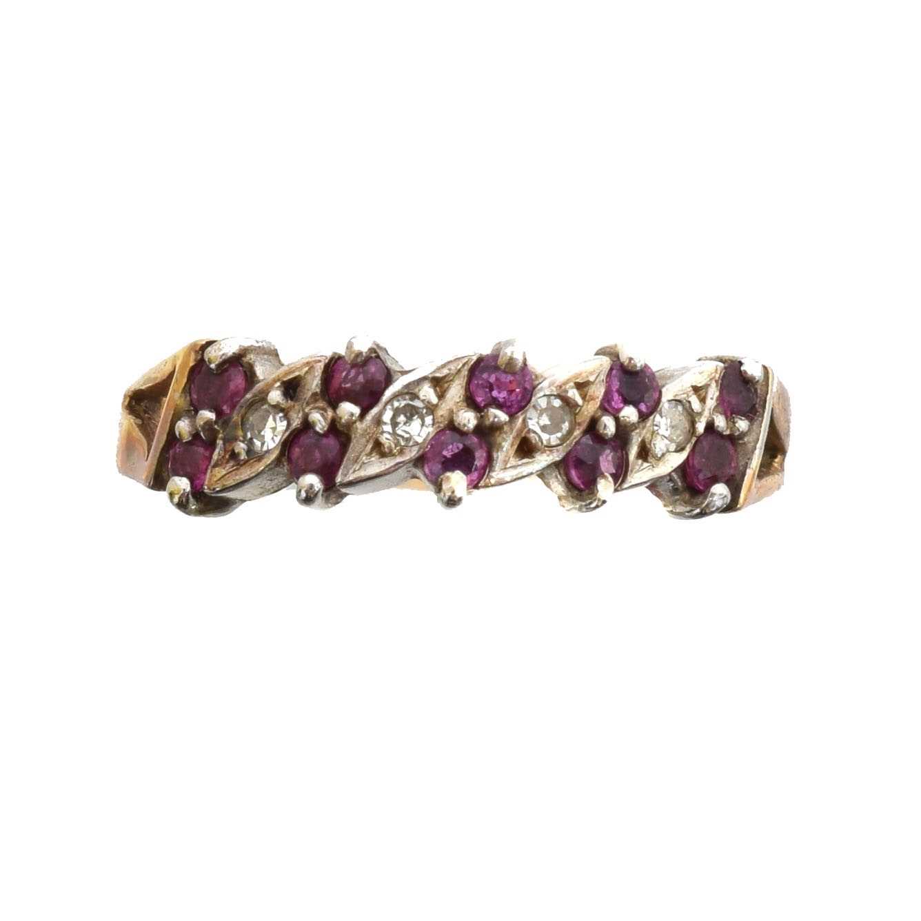 Lot 35 - A 9ct gold ruby and diamond band ring.