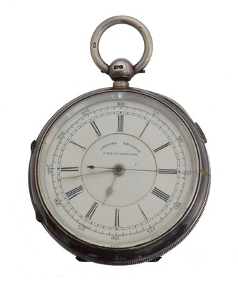 Lot 143 - A silver open face chronograph pocket watch by G Hartsorn Manchester.