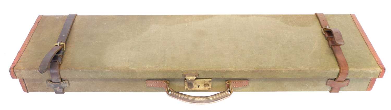 Lot 437 - Brady canvas and leather gun case, with green...