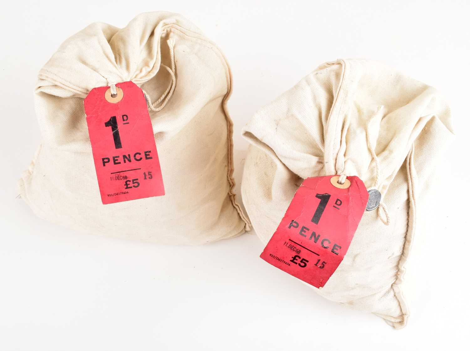 Lot 55 - Two bags of Uncirculated Pennies, each complete with Barclays bank labels (2).