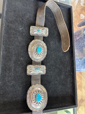 Lot 85 - A silver and turquoise Concho belt by A Payton.