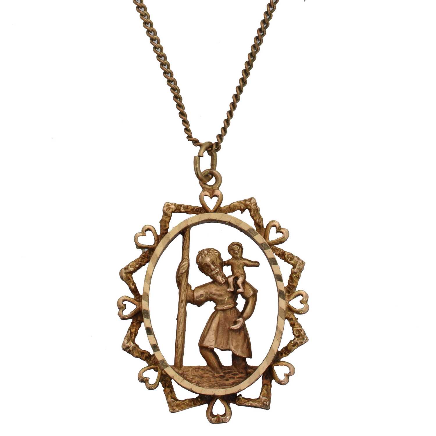 Lot 21 - A 9ct gold St Christopher pendant on chain.