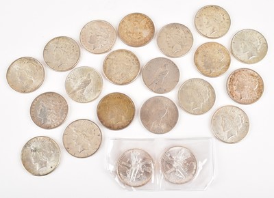 Lot 59 - Assortment of nineteen silver USA Dollars and two Mexican silver Onza coins (21)