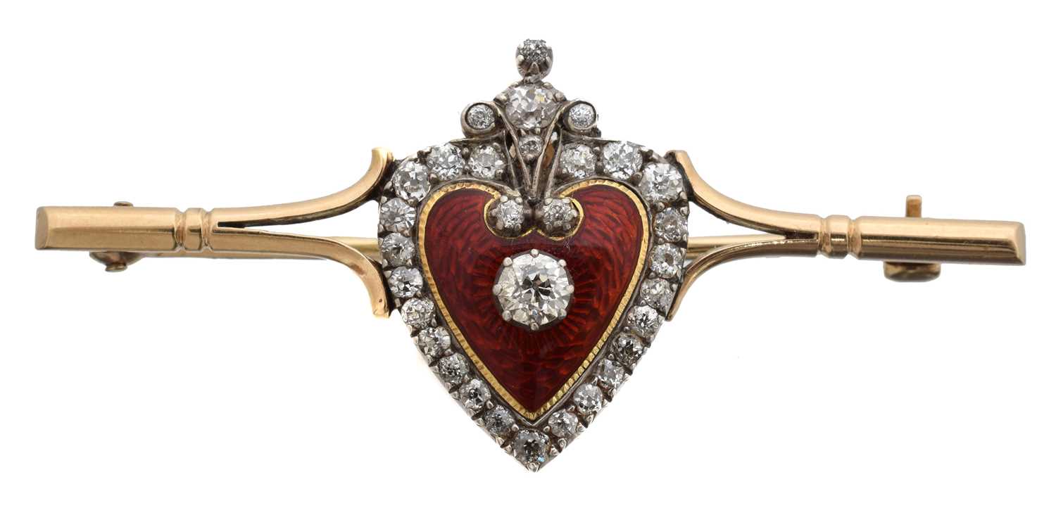 Lot 8 - An early 20th century enamel and diamond brooch.