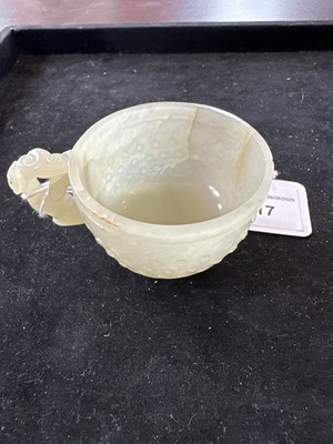 Lot A Small Chinese Ming Dynasty Carved Celadon Jade Cup