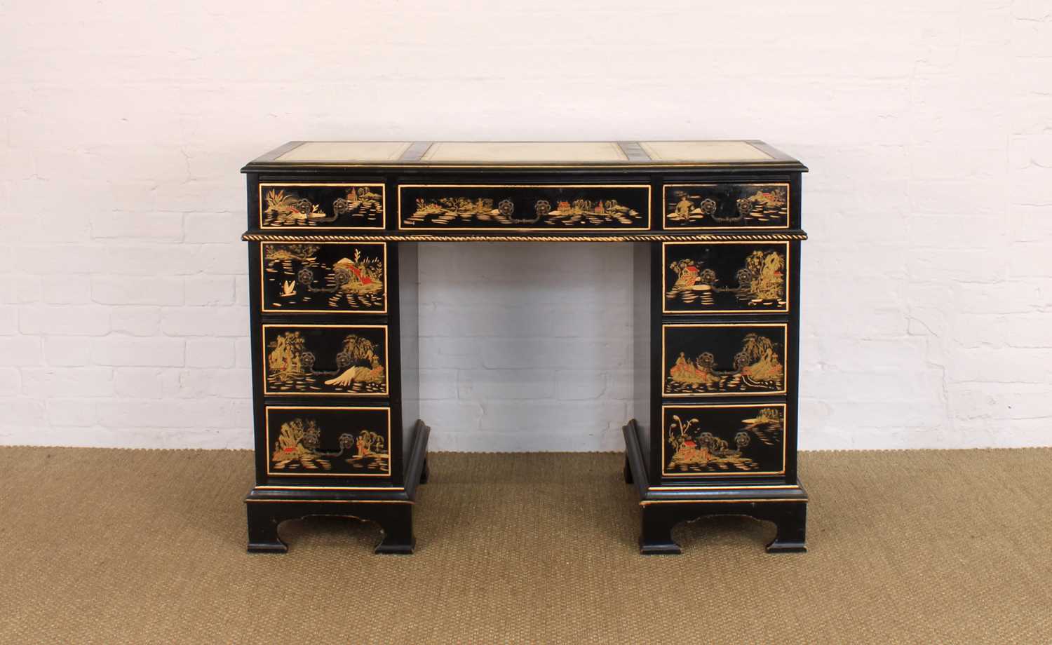 Lot 187 - An Early-Mid 20th Century Black Lacquered 'Chinoiserie' Writing Desk in the Georgian Style