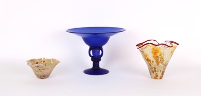 Lot 76 - Large Frosted Blue Studio Glass Pedestal Bowl by Sherekat, England