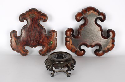 Lot 56A - Two Unusual Chinese Carved Hardwood Stands Modelled as Lingzhi Heads