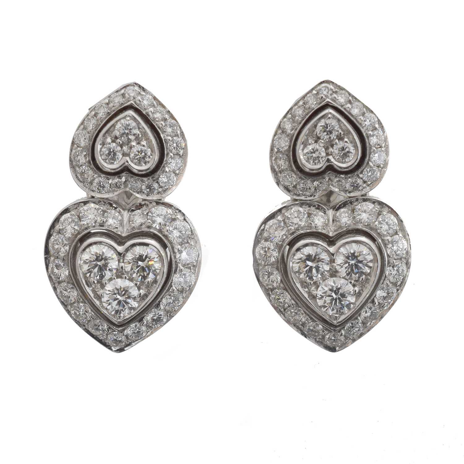 Lot 19 - A pair of 18ct gold diamond drop earrings by Picchiotti.