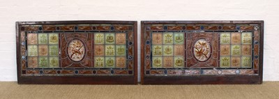 Lot Pair of Late Victorian Arts & Crafts Stained, Painted and Leaded Glass Panels