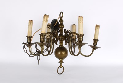 Lot 225 - An Early 20th Century Brass Six-Branch Chandelier in the 17th Century Dutch Style