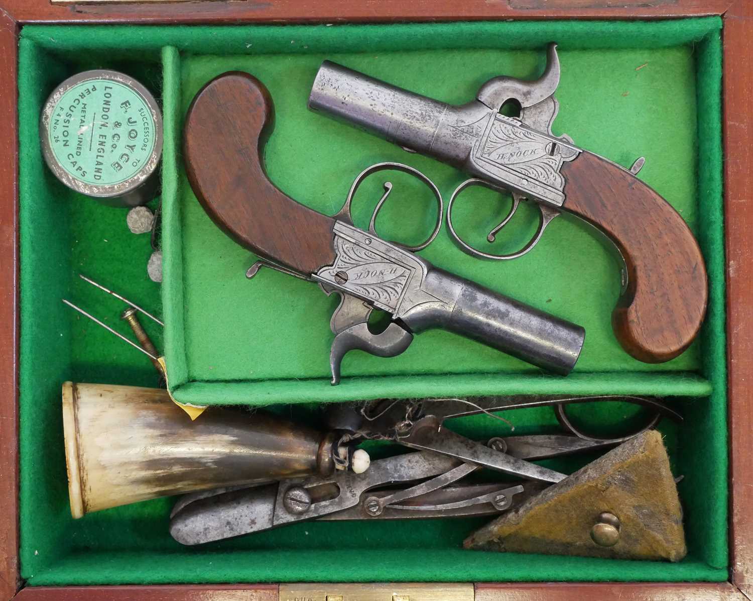 Lot Pair of percussion boxlock pistols signed H....