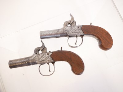 Lot Pair of percussion boxlock pistols signed H....