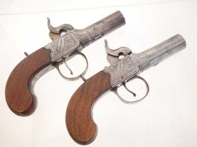 Lot Pair of percussion boxlock pistols signed H....