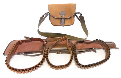 Lot Barbour canvas and leather cartridge bag, also...