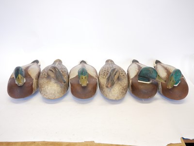 Lot 464 - Six wood decoy ducks, made originally to be a...