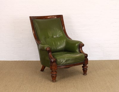 Lot 214 - A Late Victorian Walnut and Green Leather Elbow Chair