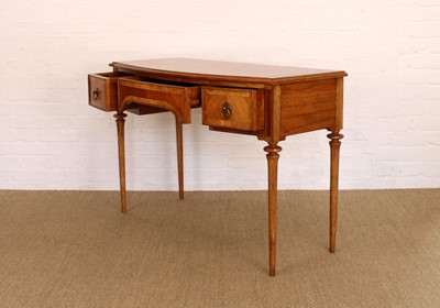 Lot 175 - A Walnut Bowfront Dressing Table, Mirror and Stool from the "Spire" Range by Frank Hudson Ltd.