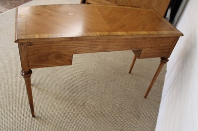 Lot 175 - A Walnut Bowfront Dressing Table, Mirror and Stool from the "Spire" Range by Frank Hudson Ltd.