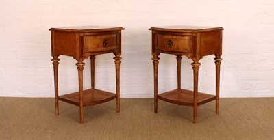 Lot 174 - A Pair of Walnut Bowfront Bedside Tables from the "Spire" Range by Frank Hudson Ltd.