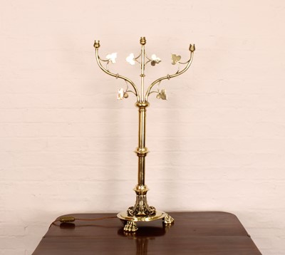 Lot 224 - A Large Victorian and Later Brass Three Branch Candelabrum